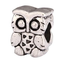 5 x Owl King Charms Beads Antique Silver Tone European Charm Beads  #MEC-11